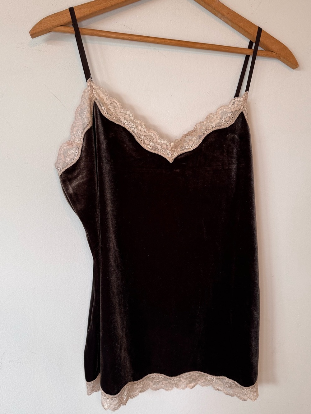 Ann Taylor LOFT Brown Velvet Lace Trim Y2K Cami Tank Large
